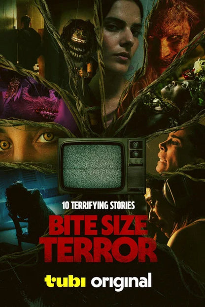 Bite Size Terror Tubi Original poster with a horror collage, television and red title