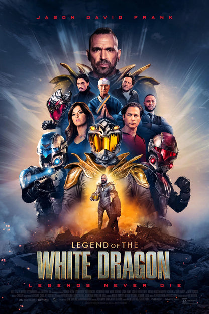 Legend of the White Dragon (2026) movie poster featuring Jason David Frank and armored heroes