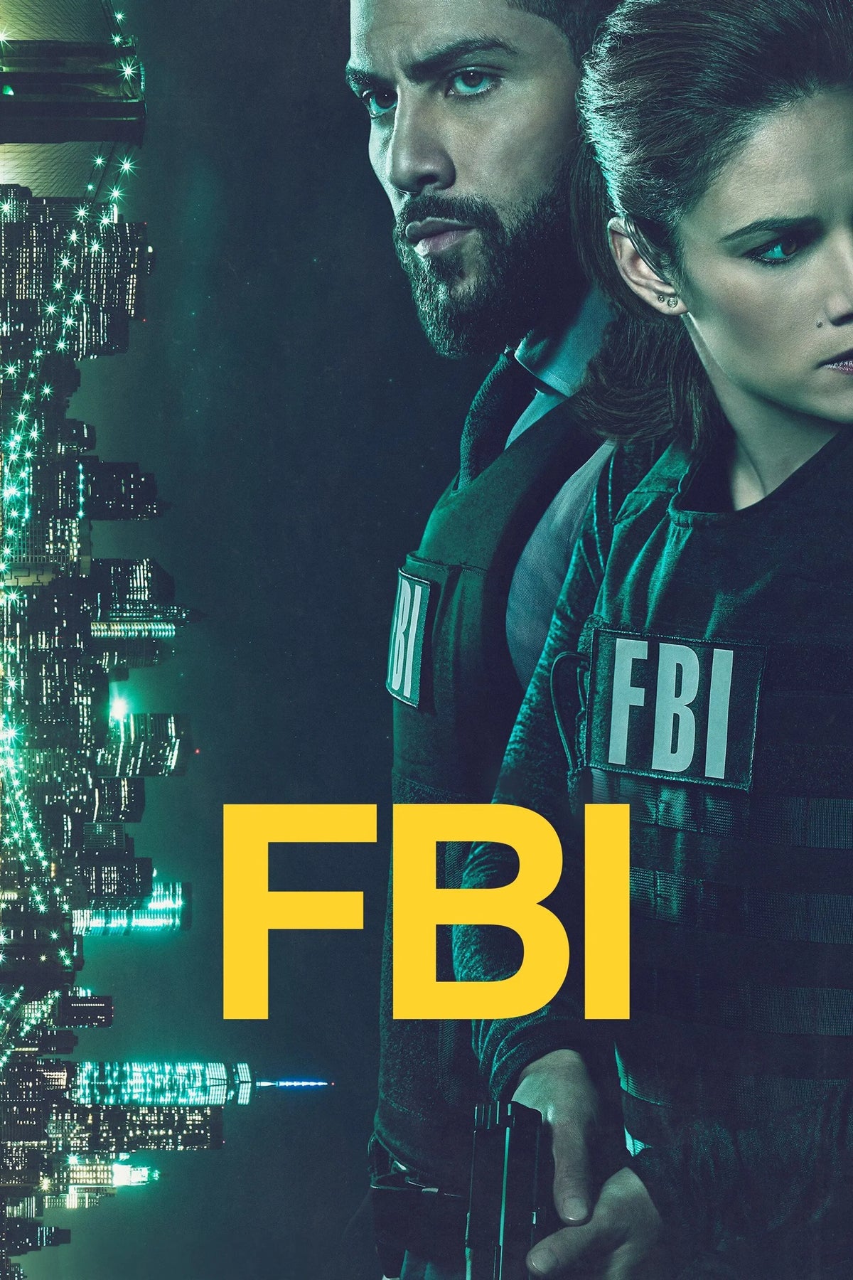 FBI poster with two agents, a New York skyline and yellow FBI title