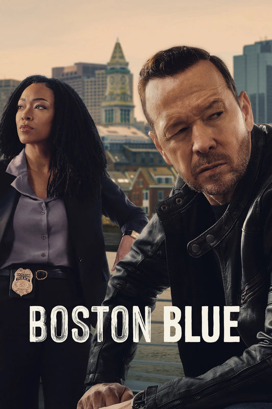Boston Blue poster featuring two detectives against the Boston skyline