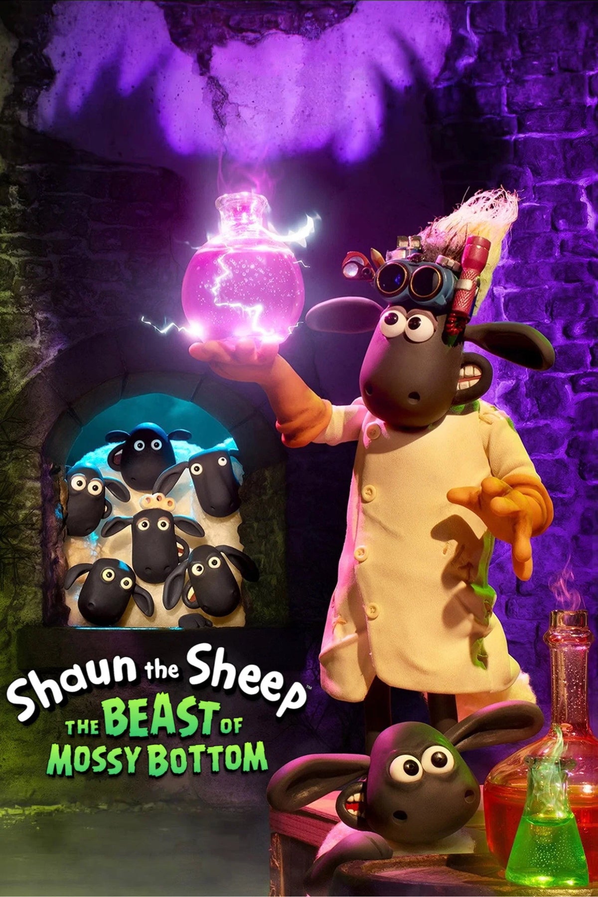 Shaun the Sheep: The Beast of Mossy Bottom poster showing Shaun holding a glowing potion