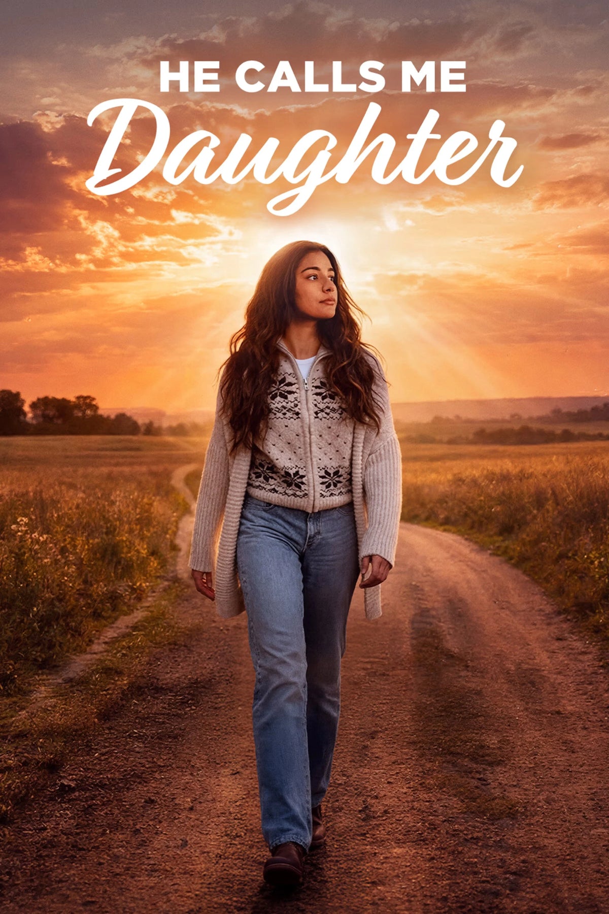He Calls Me Daughter poster showing a woman walking along a country road at sunset