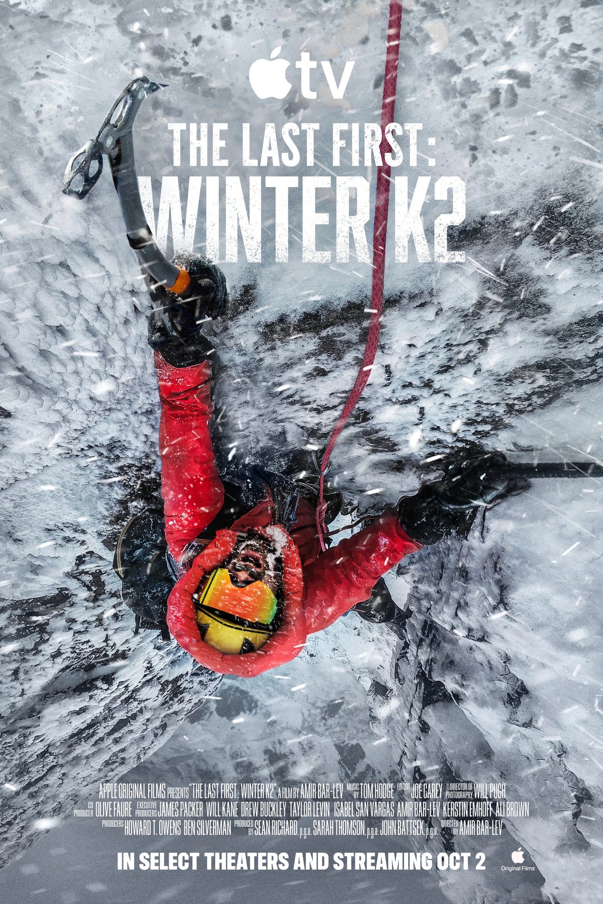 Apple TV The Last First Winter K2 poster with red-clad climber on snowy mountain