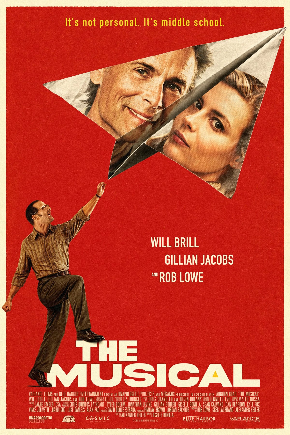 The Musical (2026) red theatrical poster with a paper airplane and cast