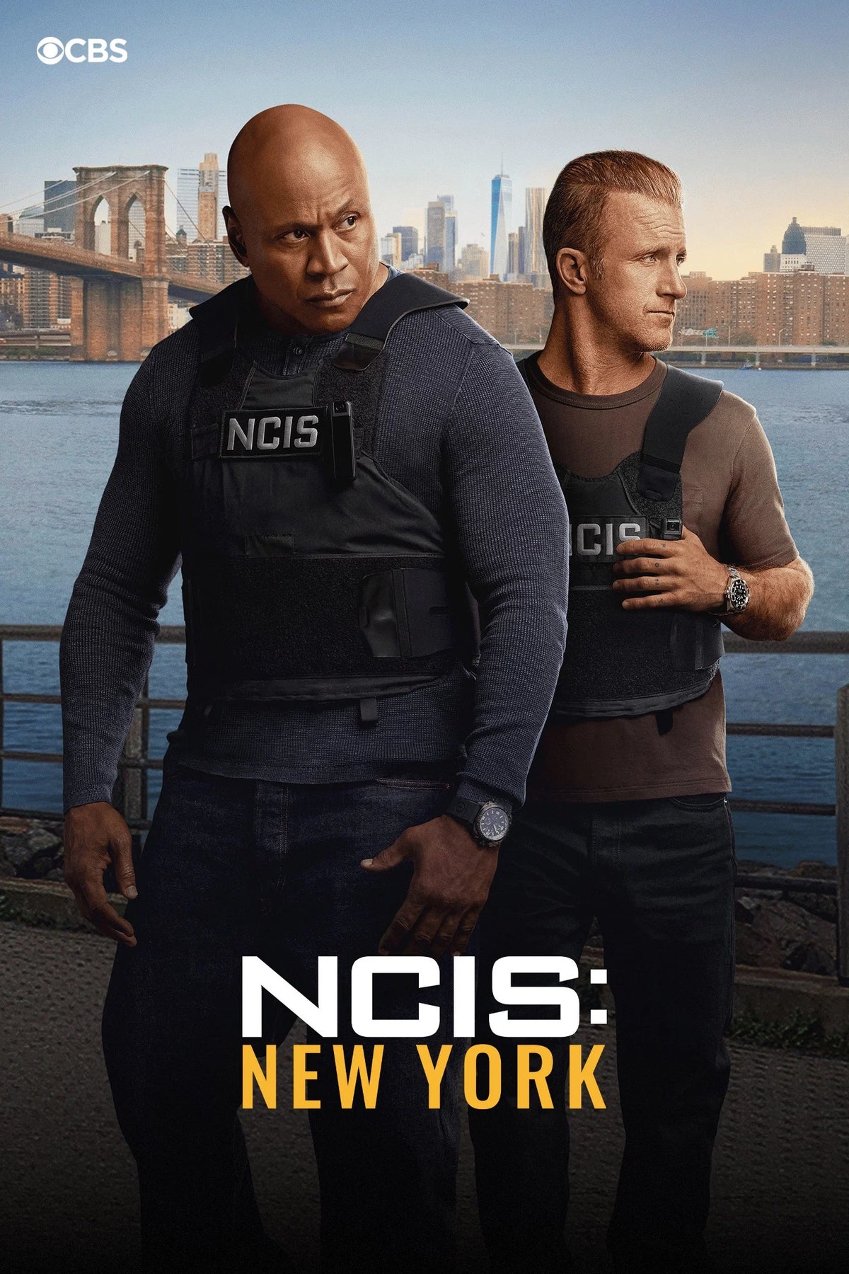 NCIS: New York (2026) poster featuring LL Cool J and Scott Caan wearing NCIS vests by the New York waterfront.