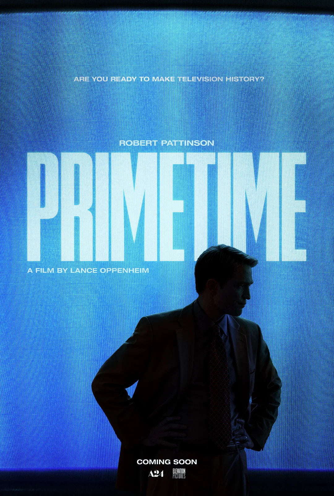 Primetime poster featuring Robert Pattinson silhouetted against a blue television screen