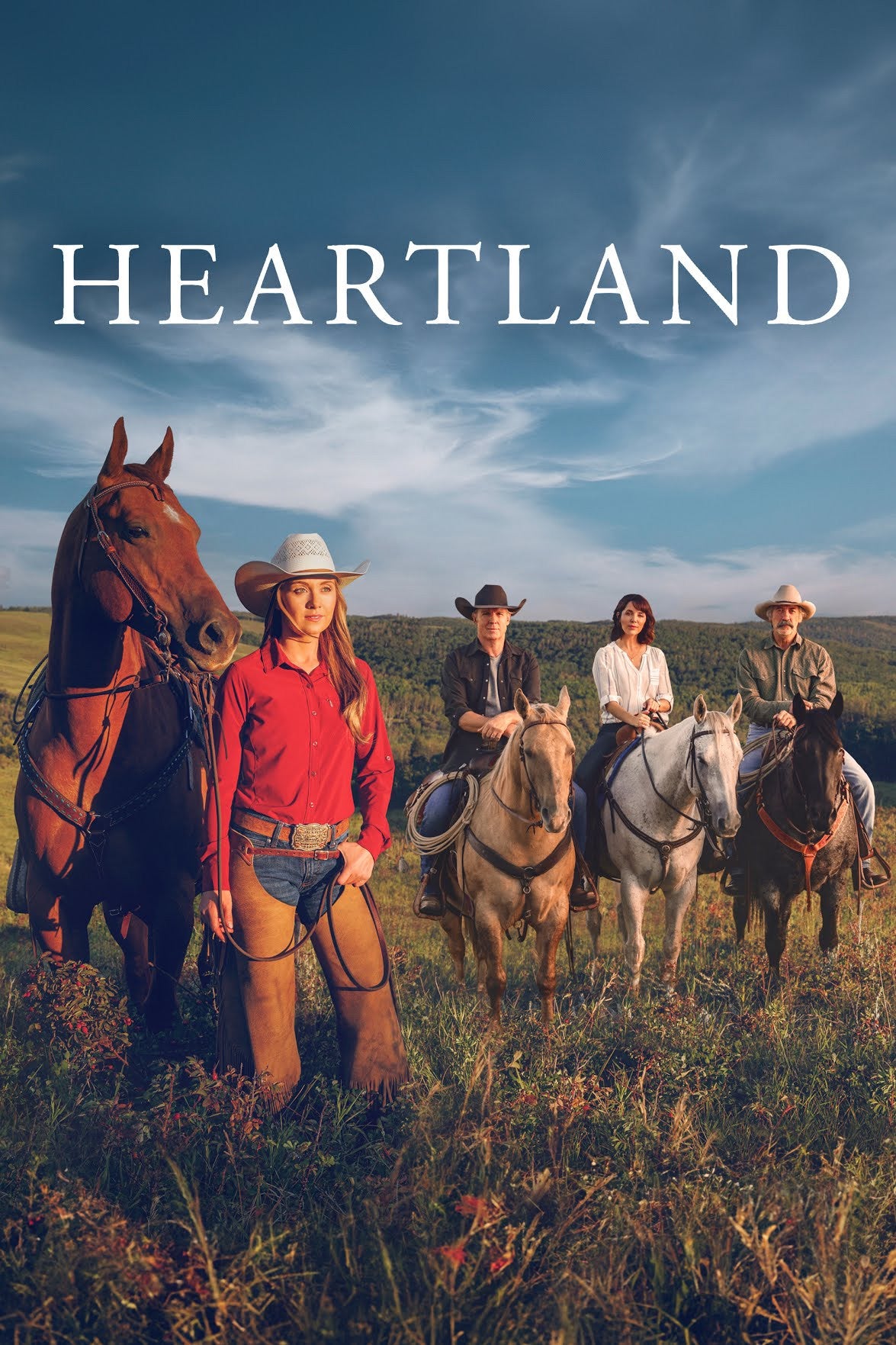 Heartland poster with Amy Fleming and horseback riders on the ranch.