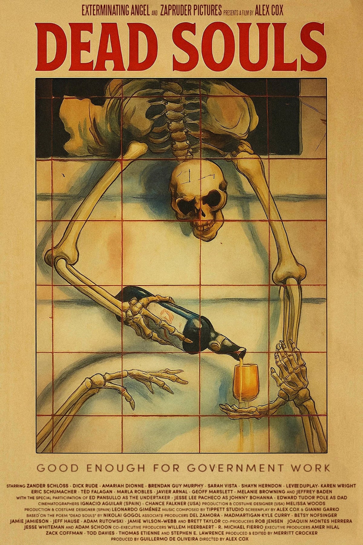 Dead Souls movie poster with a skeleton on a sepia census grid