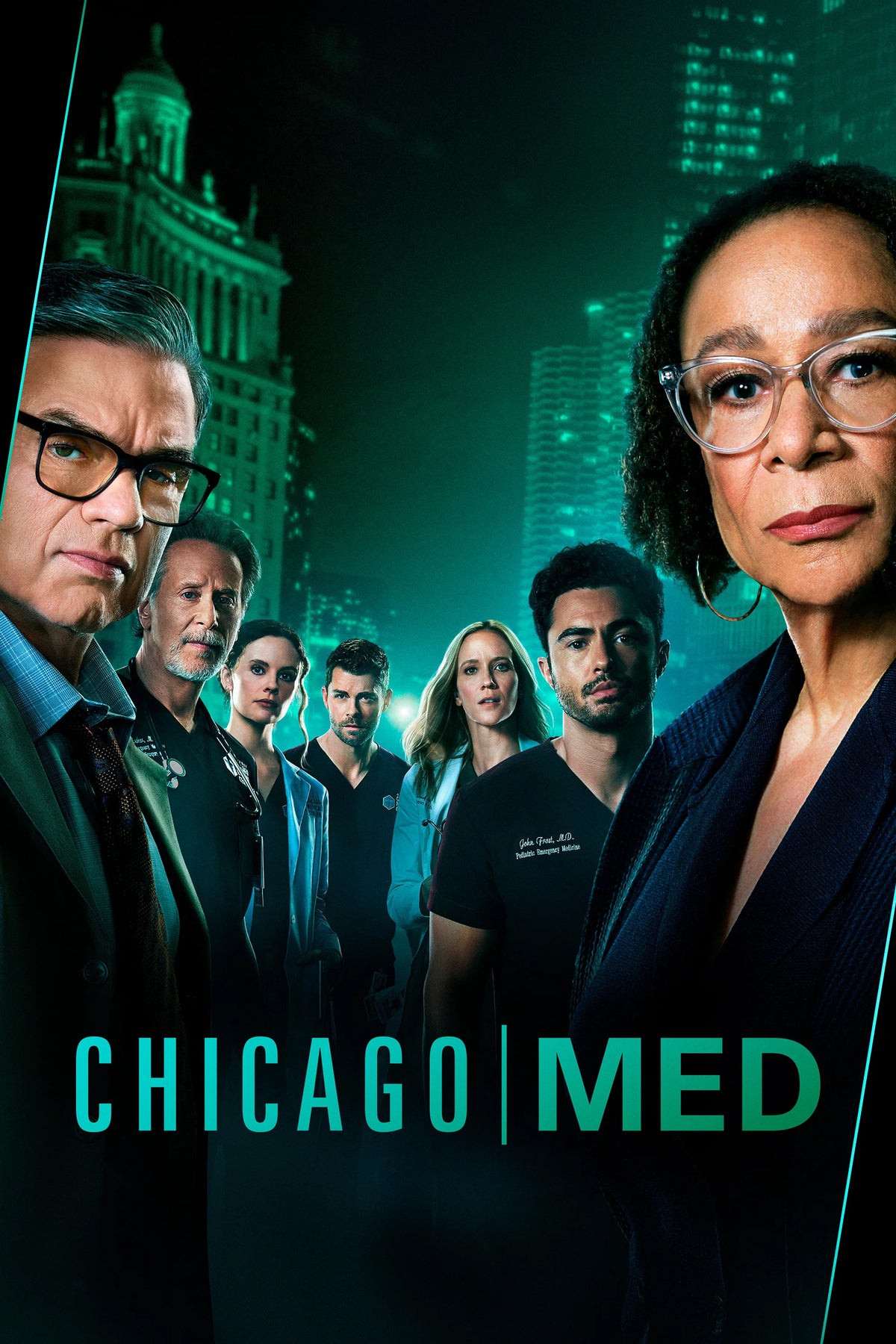 Chicago Med Season 12 ensemble poster in green and black
