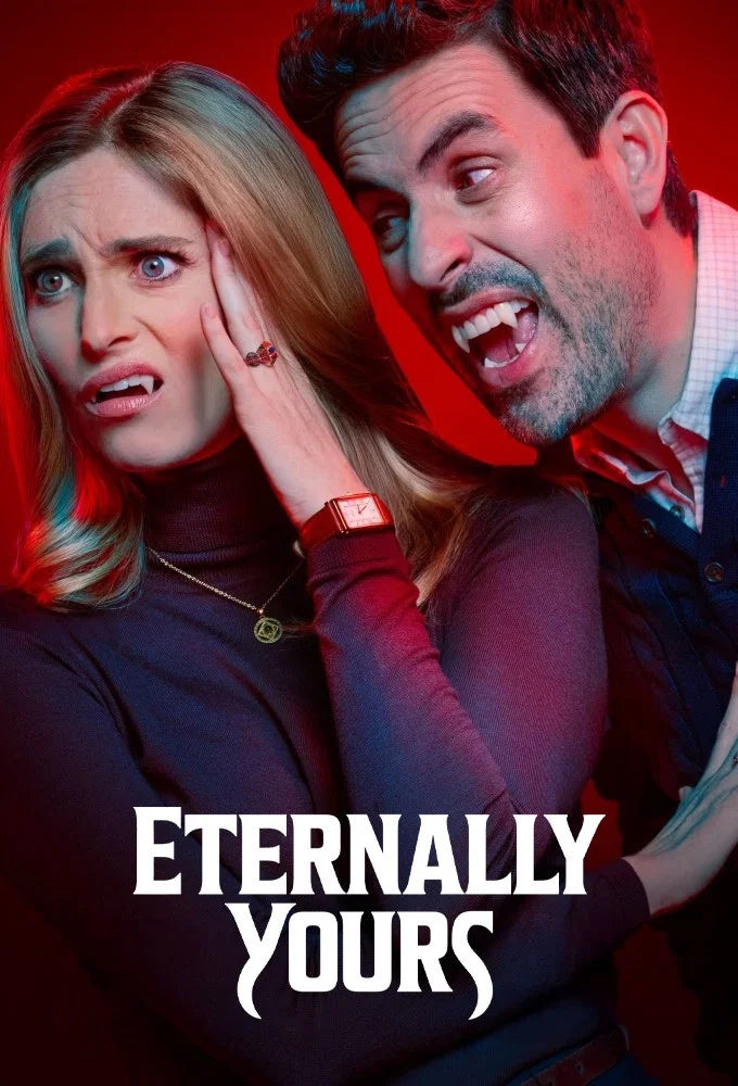 Eternally Yours poster showing a vampire couple with visible fangs against a red background