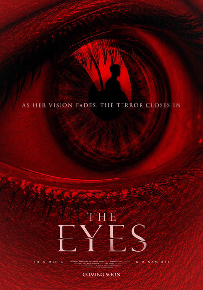 The Eyes (2026) poster featuring a red eye with a dark silhouette reflected inside