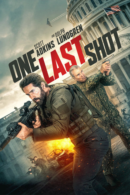 One Last Shot (2026) movie poster featuring Scott Adkins and Dolph Lundgren in Washington DC