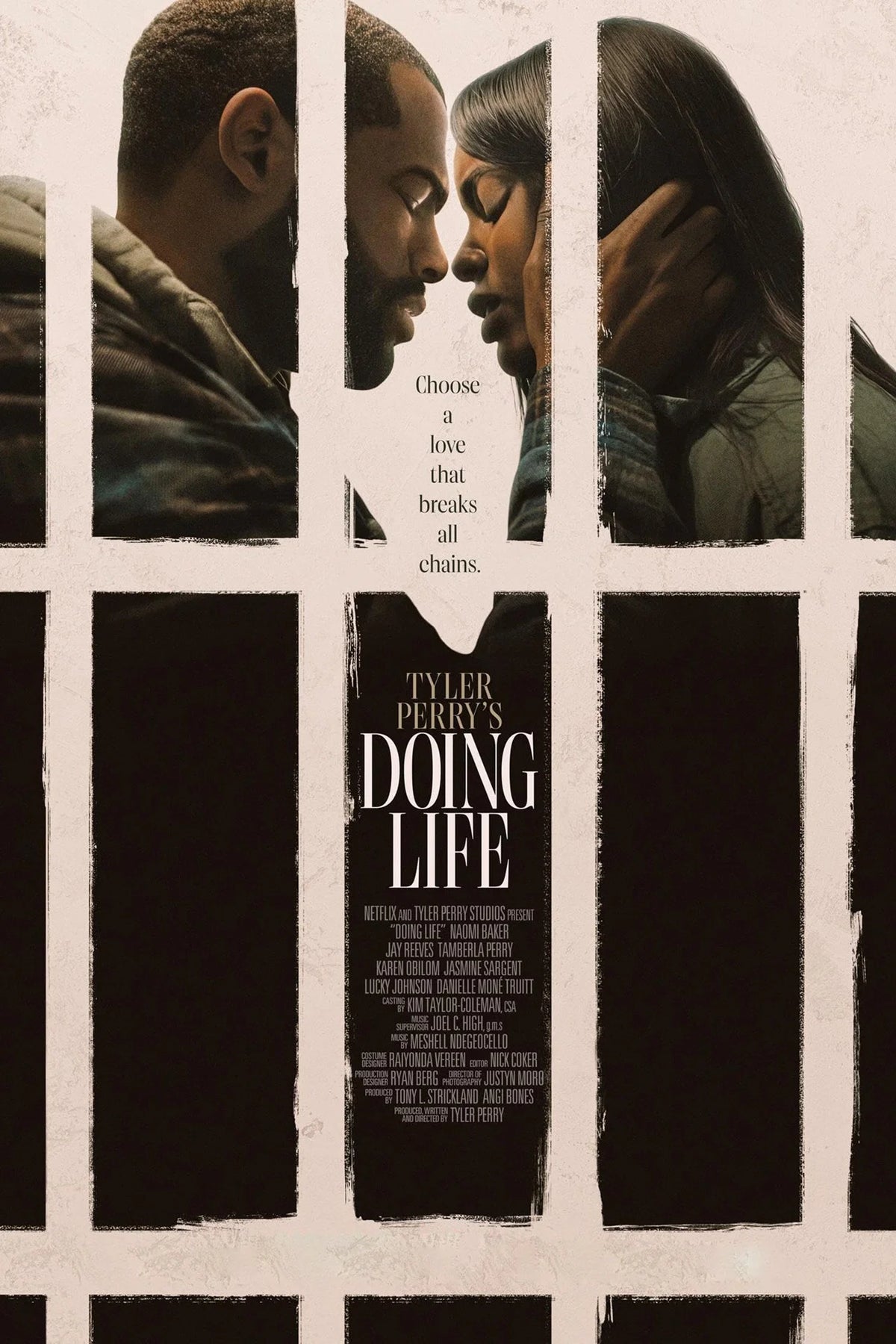 Tyler Perry's Doing Life poster showing a couple leaning toward each other behind an ivory barred design.