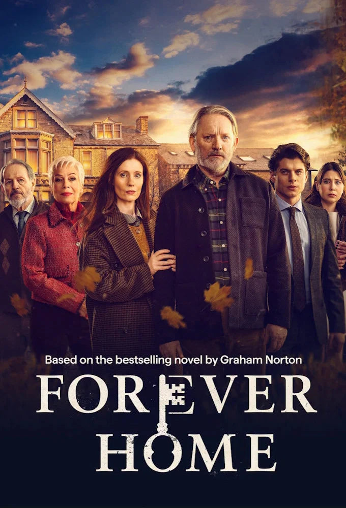 Forever Home ensemble cast in front of a house beneath a dramatic sky