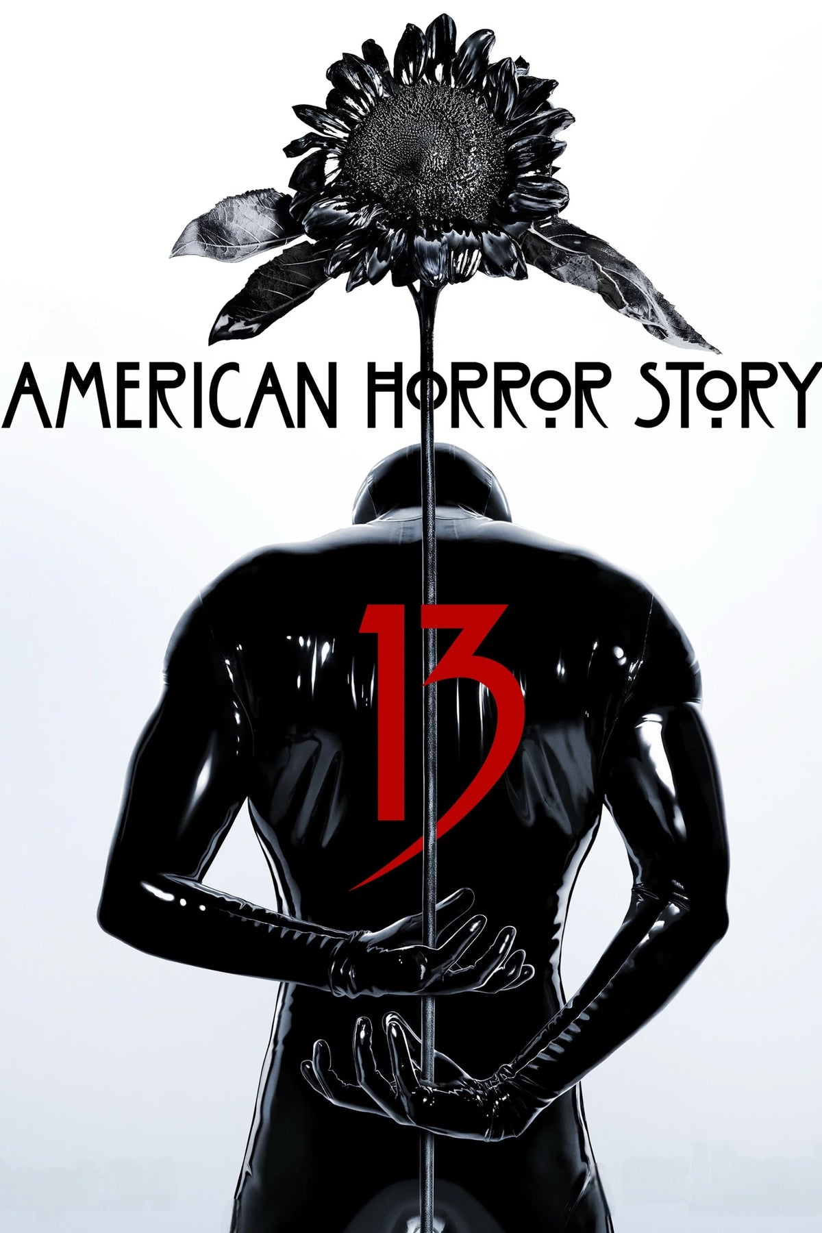 American Horror Story Season 13 poster with a black flower and a red 13 against white